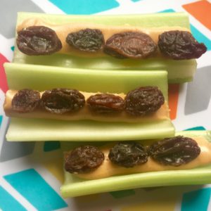 Ants on a log, healthy snacks for kids, quick snacks for kids, snacks with peanut butter