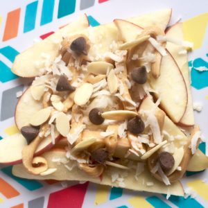 Apple nachos, healthy snacks for kids, quick snacks for kids, snacks with peanut butter