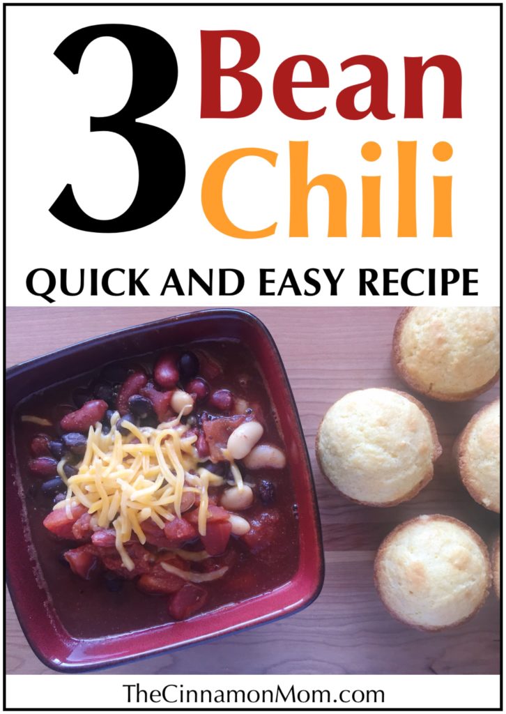 three bean chili, family meal, easy dinner