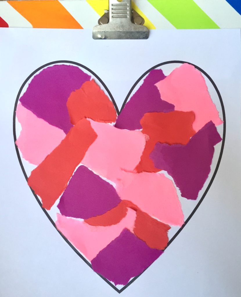 Valentine's Day crafts, Valentine's Day ideas for kids, tear art, heart crafts for kids