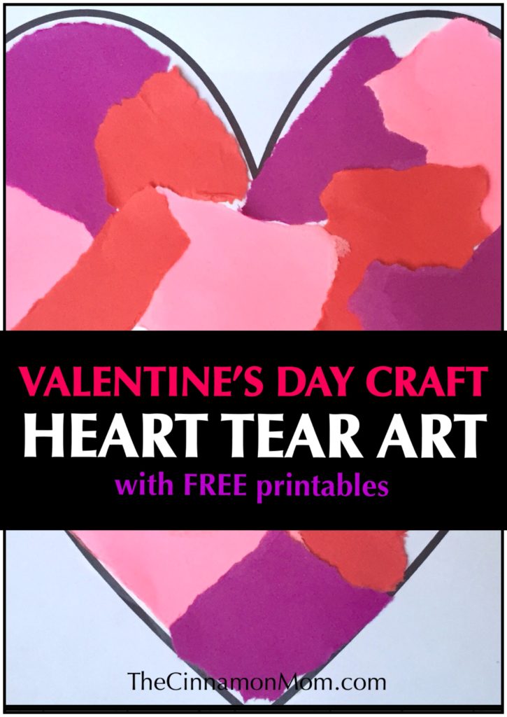 Valentine's Day crafts, Valentine's Day ideas for kids, tear art, heart crafts for kids, free printables