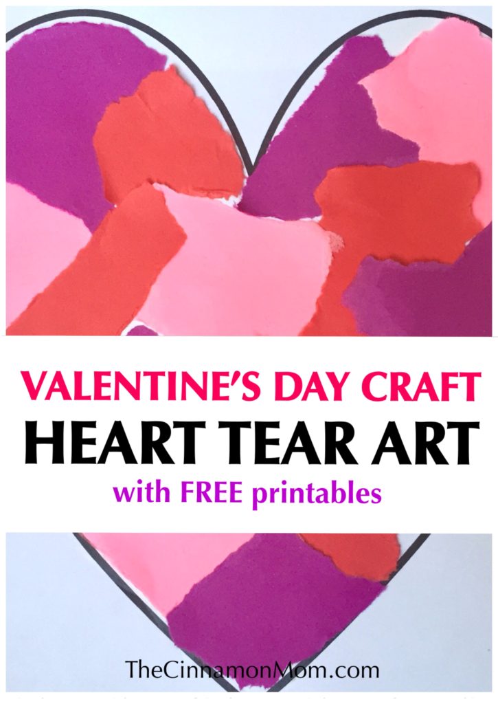 Valentine's Day crafts, Valentine's Day ideas for kids, tear art, heart crafts for kids, free printables
