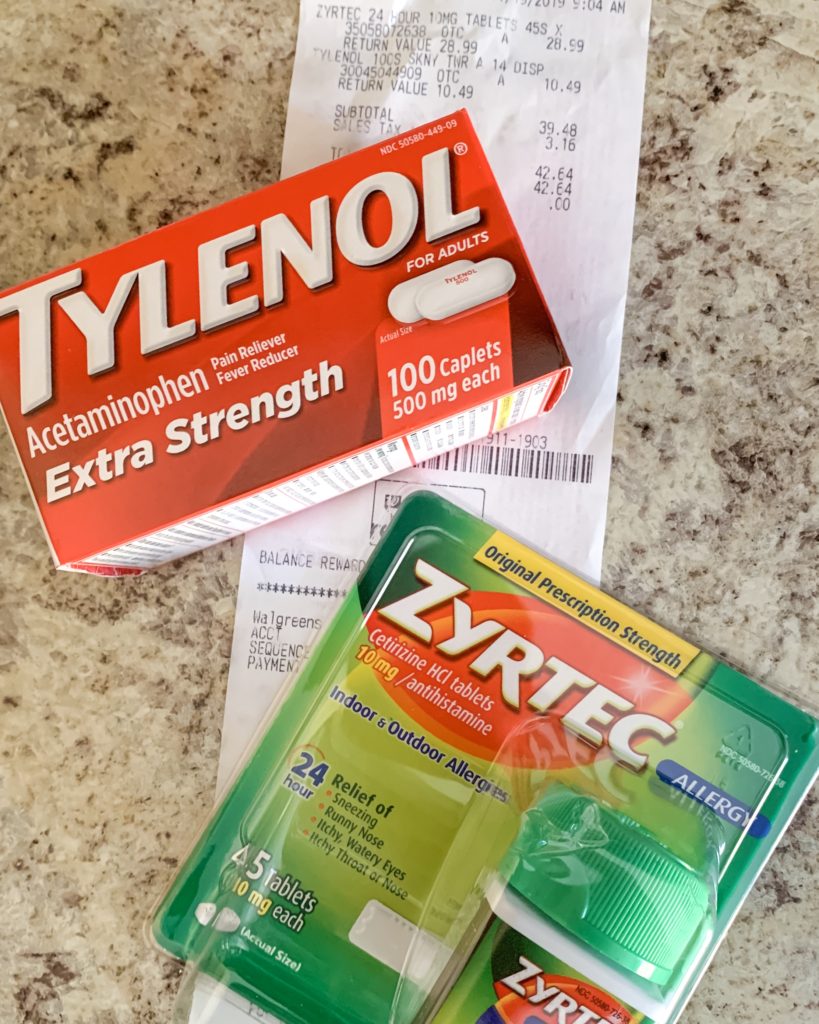 sick days, healthy essentials, tylenol, zyrtec, 