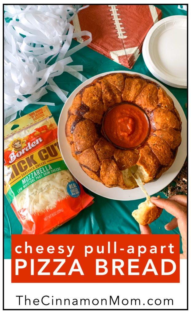 #ad pull-apart pizza bread, Borden Thick Cut Mozzarella Shreds, game day food, party appetizers
