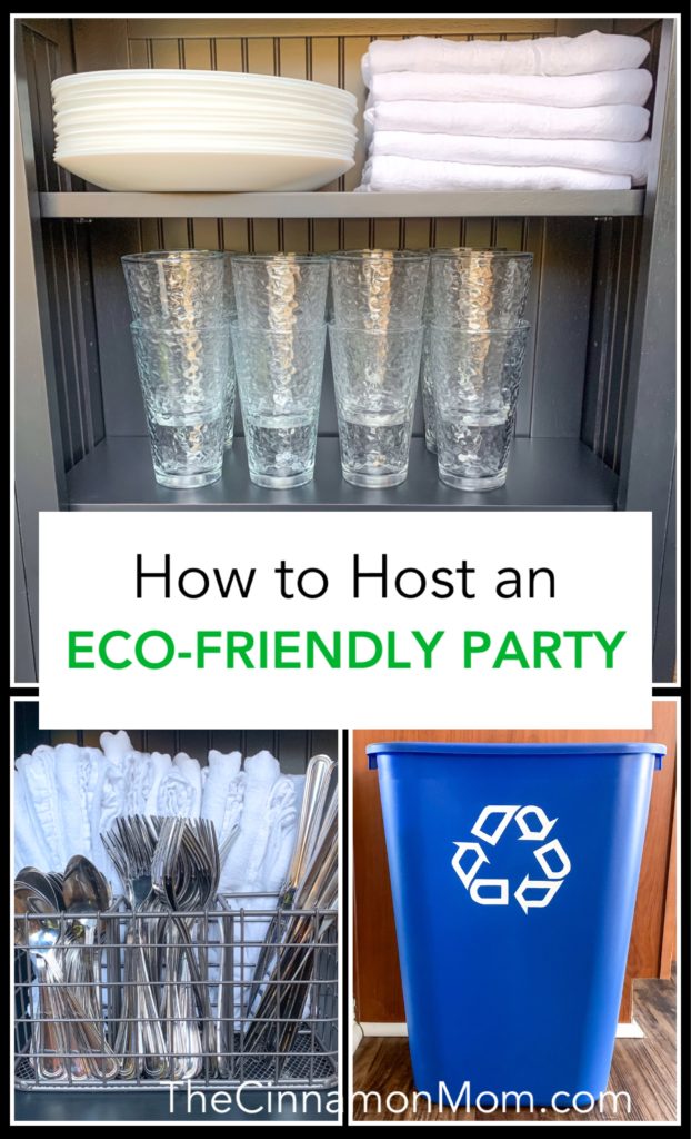 eco-friendly party supplies, blue recycling bin