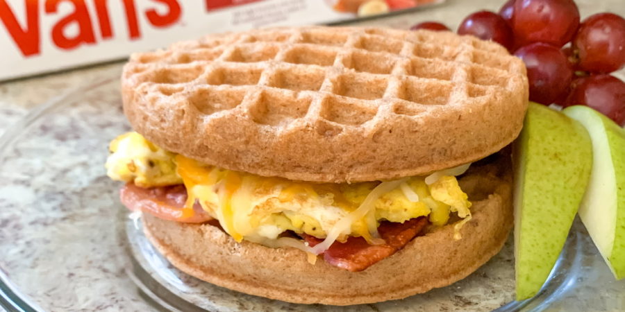 waffle sandwich, easy breakfast ideas #VansFoodsWaffles
