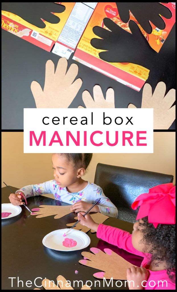 cereal box manicure craft, preschool crafts, toddler manicure, cereal box craft