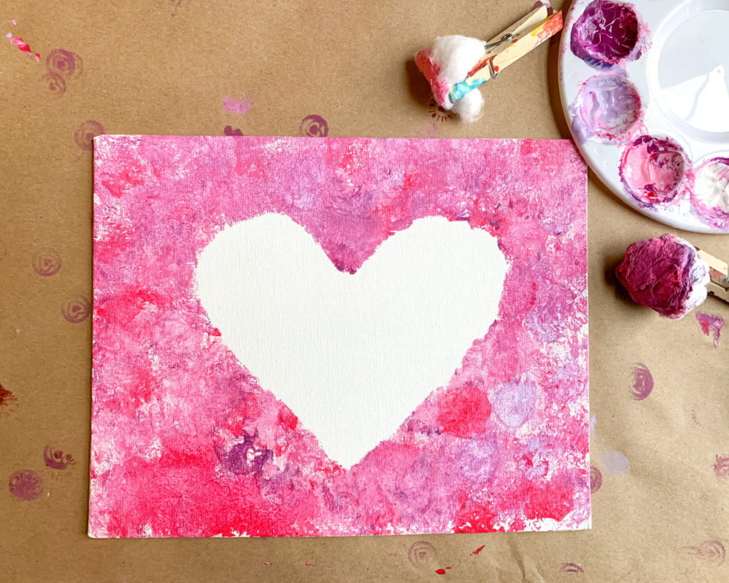 Cotton Ball Heart Painting •
