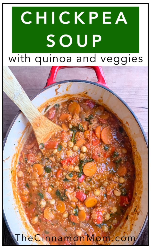 chickpea soup with quinoa and veggies, easy dinner recipe, soup recipe, family dinner ideas, vegetarian recipes