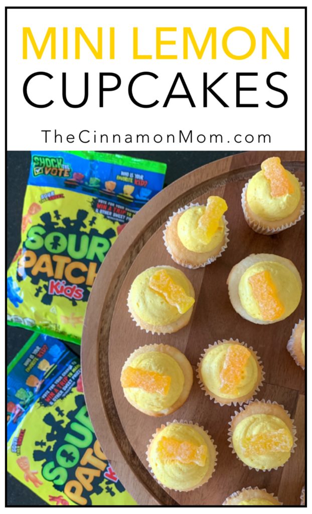 Homemade Mini lemon cupcakes with sour patch kids
