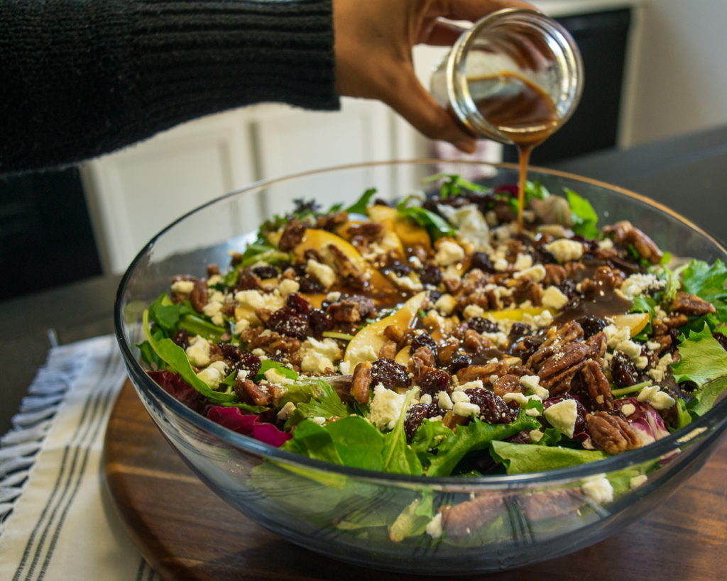 pear and candied pecan salad