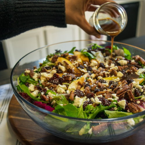 pear and candied pecan salad