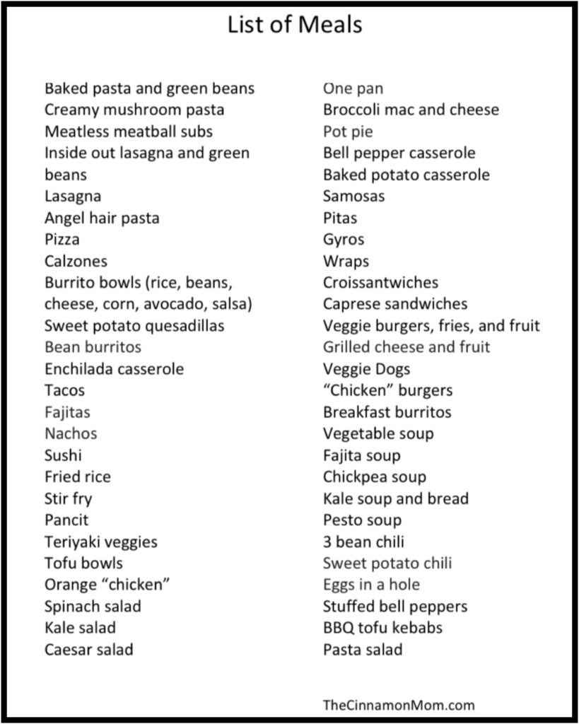 List on sale of meals