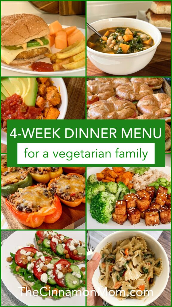 4 week dinner menu, meal planning, vegetarian meals