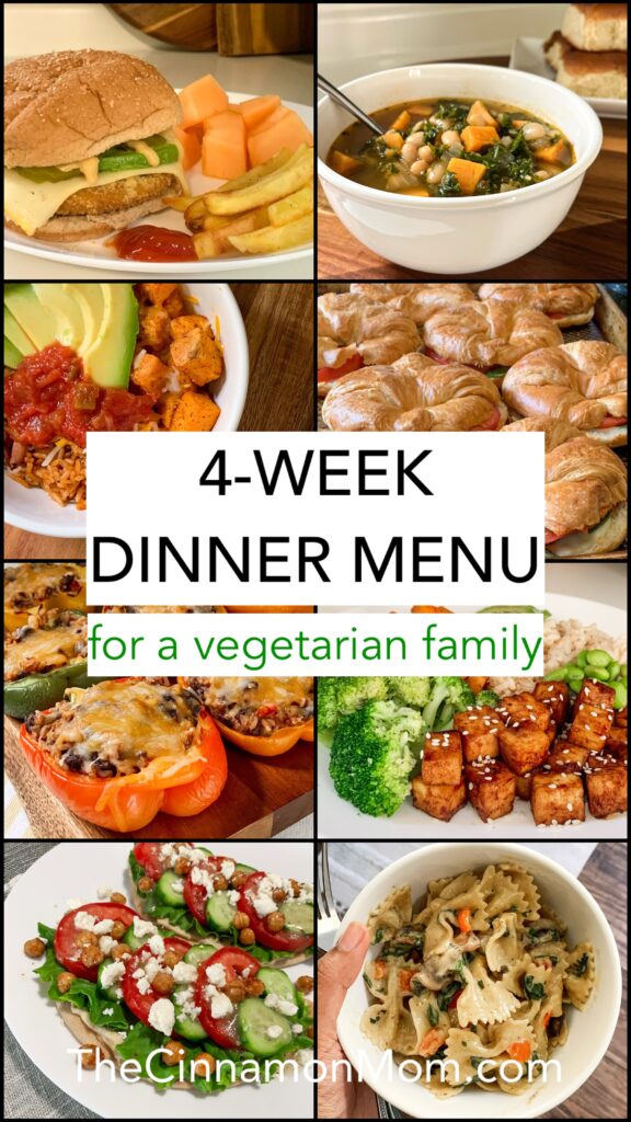 4 week dinner menu, meal planning, vegetarian meals